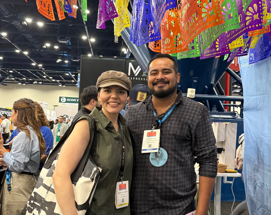 Lupita Sanchez of Cafe Metzli with Jose Arguello at Coffee Expo in Houston 2025